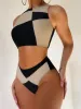 Set Sports Bikinis 2023 Femmes High Waist Swimsuit Solid High Neckwear Bathers Feme Bath Bathing Buthing Fulgming Summer Beachwear