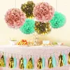 Party Decoration 21Pcs/Set Mint Green Pink Gold Dot DIY Flower Paper Tassel Garland Pompoms Baptism Summer Crafts Decor Supplies 10Inch