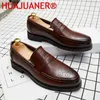 Dress Shoes Penny Loafers Men Casual Slip On Leather Big Size 38-46 Brogue Carving Loafer Driving Party