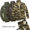 Jeans masculino estilo de trabalho estilo militar conjunto de algodão zíper cardigan primavera e outono fino camuflage traje de lazer