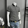 Striped Polo Short Sleeved T-shirt Men Slim Fit Fashionable Trendy Embroidered Lapel Collar Tees Shirt Summer New Style Casual Top Clothing