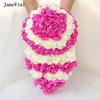 Bröllopsblommor Janevini Elegant Cascading Waterfall Bridal Bouquets Artificial PE Rose Flower Fake Pearl Bouquet For Bride Accessories