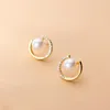 Boucles d'oreilles étalon Géométrie circulaire d'origine perle rond de boucles d'oreille semi-cercle zircon grâce mignon pour les femmes girl amitié cadeau