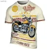 Camisetas masculinas clássicas de motocicleta vintage impressão 3d impressão antiga masculina de camiseta enorme de enorme pescoço curto de manga curta