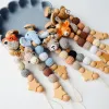 Tillbehör virkning tecknad djur pacifierklipp tillfredsställande Soother Chain Wood Beads Antidrop Dummy Holder Nipple Clip Ting Toy Baby Gift