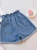 Shorts pour femmes classiques couleurs solides extension stretch haute taille féminine en denim short chic Chic Bouton S-5xl Taille Ruffle Back Trawstring Womens Short Jeans D240426