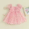 Baby Valentines Day Kleid Kurzarm Puff Herz gedrucktes Kleid süße goldene mesh spitzen prinzessin kleid 240424