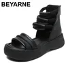 Chaussures décontractées Femmes Gladiator Sandales Summer Open Toe Chunky Platform Génécain en cuir véritable Zipper Roman Woman