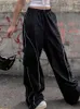 Pantaloni da donna oversize nere pantaloni a bassa ascesa a bassa asciutto di cargo di base lady y2k streetwear jogger larghi casual coreano moda coreana