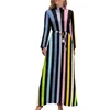 Casual Dresses Vertical Striped Dress Long-Sleeve Blue Lines Print Kawaii Maxi High Neck Aesthetic Boho Beach Long Gift Idea