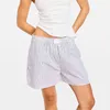 Shorts femininos Y2K Lounge Baggy Sleep Sleep Pijama Stripe cintura elástica solteira de fundo casual e confortável de verão