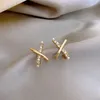 Stud Luxury Fashion Small Cross X-shape Zircon Pearl Earrings for Women Statement Unusual Accessories Luxury Wedding Party Jewelry d240426