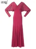 Lässige Kleider fester Mesh gespleißter Saum für Frauen Langarm gegen Nacken hohe Taille kausal elegantes Kleid weibliche Modekleidung 3WQ9671