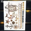 N0OS Tattoo Transfer Gold Sun Moon Metallic Waterdichte Tattoo Flower Girl Hand Tijdelijke Tattoo Sticker Star Body Art Flash Fake Tatto Bracelet Women 240427