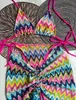 Paris Knitted Three Piece Bikini Set Ladies Luxury Skirt Striped Swimwear Designer Swimsuit Women's Sexy Beachwear Bather Push Up Halter Bathing Suit Brand Unpadded