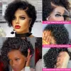 Synthetische pruiken Korte Bob Wig Pixie Cut Curly Womens Hair 13x1 Lace Front Transparante Deep Wave Pre ingevoegde clip Q240427