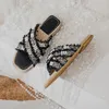 Pantofole di moda casual marca di design piatto di lino piatto cucitura pantuflas zapatos lady comfort da spiaggia da spiaggia per esterni scarpe da spiaggia all'aperto