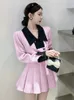 Högkvalitativ fransk vintage liten doft 2 -bit set kvinnor kort jacka kappkjol set koreansk mode söt två kostym 240425