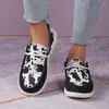 Casual Shoes 2024 Cow Print Canvas Spring Low-Top Women's Round Toe Vulcanized Fashion Outdoor Flat