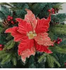 Decorative Flowers Glitter Christmas Xmas Tree Pendant Red Gold Floral Dinning Table Ornament Navidad Year Home Room Decoration