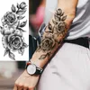 Transfert de tatouage noir Rose Fleur de rose Tatouages temporaires pour femmes adultes fille pivoine réaliste