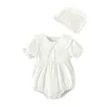 Rompers Citgeesummer Infant Baby Girl Outfits Kraagknop Kraagknop Voorkant Bodysuit Witte kleding