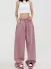 Damesjeans 2024 roze trekkoord baggy y2k vrachtbroek vrouwen elastische taille dweilen zweten broek vintage straat breed been