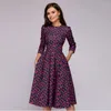 Casual Dresses Elegant Dot Print Vintage Vestiodos Retro Three Quarter Sleeve Autumn Spring Dress Red Women A-Line Date Party Party