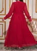 Casual Dresses Red Chiffon Long Dress for Women Party Evening Spring Summer Big Size Fashion Clothes V-Neck Sleeve Elegant Robe