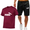 Gränsöverskridande mäns sommar kortärmad t-shirt + shorts set tryckt rund hals kort ärm avslappnad sportuppsättning i lager