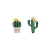 Stud Earrings 2024 Asymmetric Cactus Painted Zircon Temperament Small Fresh Simple Retro For Women Jewelry.