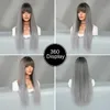 Synthetic Wigs 7JHH wig clothing synthetic long straight gray with dark roots high-density layered hair Neat Bangs suitable for women Q240427