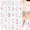 Tattoo -overdracht 30 -stcs/set Tijdelijke tatoeages Stickers voor vrouwen meisjes kinderen vlinders bloemen roze nep tattoss overdracht hand polsborst nek 240426