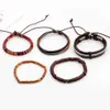 Perlé 345 pièces / ensemble gitan hippie punk xizang lampe brun foncé perle d'emballage de corde en cuir Bracelet empilable