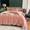 Sängkläder sätter 2024 Set 60 Long-Staple Cotton Stitching Brodery Plain Four-Piece Bed Sheet-Selling Light Luxury Pink