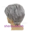 2023 Peruka męska pochylona grzywki jasnoszary, krótkie kręcone włosy syntetyczne włókno