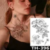 Tattoo Transfer Rose Peony Flower Girls Temporary Tattoos For Women Waterproof Black Tattoo Stickers 3D Blossom Lady Shoulder DIY Tatoos 240427