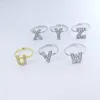 Cluster Rings Wholesale Lots 12pcs Gold Silver Rhinestone Letter For Women Men Mix Color Adjustable Opening Jewelry Party Ring Gifts