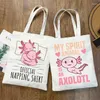 Сумки для покупок Axolotl ulzzang Shopper Сумка для печати Canvas милые мультфильмы сумочки Женщины животные kawaii harajuku плечо