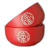 Dinnerware Sets Chinese Style Wedding Girl Bridal Bowl Chopstick Joyful Set Red Ceramic Pair High End Gift Box Hand