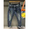 Mäns jeans hösten ny vintage män tie färgämne mode gata klädmålning prick graffiti hip hop trend ultrat tunna byxor q240427