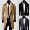 Breakbreak de Windbreak de Winds, de peito duplo de comprimento médio, jaqueta de lã masculina, outono e casaco de lã masculino de inverno