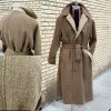 Jackets Herringbone Brown Men Suits With Belt Wool Thick Fashion Custom Made Long Men Coat Lapel Fashion Business Jacket High Quality