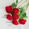 Flores decorativas rosa Rosas artificiais de seda longa buquê de ramo para casamentos sala de casal mesa de mesa de Natal planta falsa de Natal