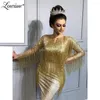 Vestidos de festa Vestido de noite de borda de miçanga de ouro 2024 Glitter Sereia