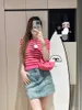 420 2024 Runway Summer Brand Same Style Sweater Korte mouw Pink Neck White Mode Kleding Hoogwaardige dameshun Hoge kwaliteit Shun