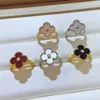 Hot Van V Gold Lucky Four Leaf Grass Series Ring Womens Full Diamond Agate Natural White Shell With Logo