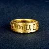 Anillos de racimo Gold Hollow Hollow Seis personajes Ring Real Word Ring Vintage Men's Lucky Faith in Wealth Jewelry Apente ajustable