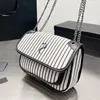 10A Toile de la mode Blanche Blanche Messager Messager Messager Portefeuille Black and Bags Stripes Sac à main