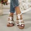 Casual schoenen Wedge Sandalen Sandalen Zomer Mode Kleurblok Multi -strapcombinatie Romeinse dameskruis Retro Beach Flat